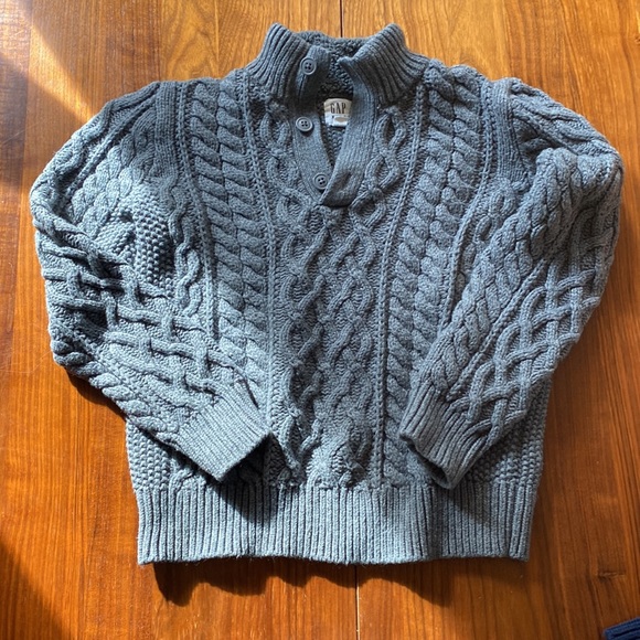 EUC Gap kids boys’ gray mock turtleneck cable knit sweater Sherpa lined collar L - Picture 3 of 7